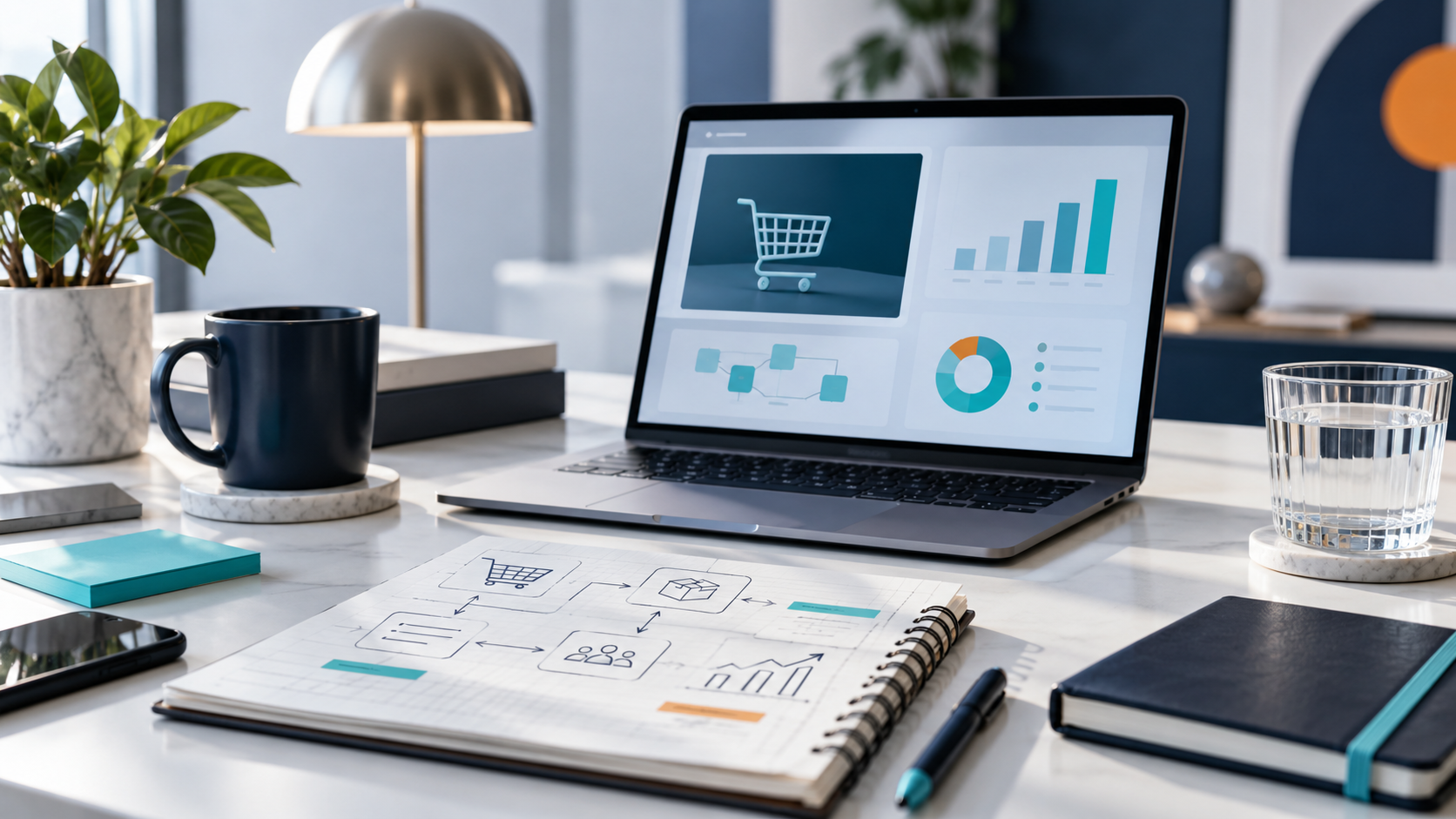 Werkplek met digitale webshopstrategie en ontwikkelplanning